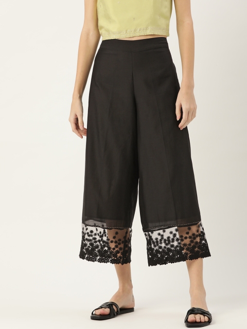 

Ancestry Women Black High-Rise Parallel Trousers