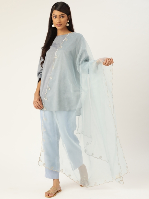 

Ancestry Blue Pure Silk Solid Dupatta