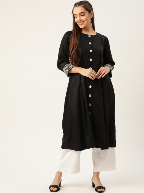 

Ancestry Women Black Solid A-Line Kurta