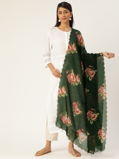 

Ancestry Green & Maroon Floral Print Dupatta