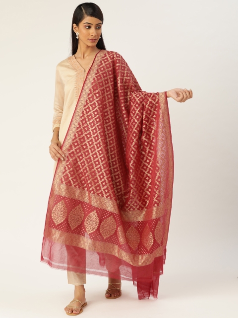 

Ancestry Maroon & Golden Cotton Silk Woven Design Banarasi Dupatta