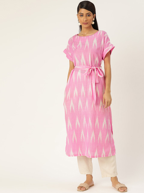 

Ancestry Women Pink & White Geometric Printed Pure Cotton Kurta