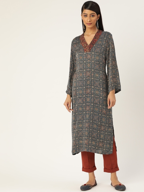 

Ancestry Women Blue & Red Floral Printed Kurta