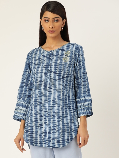 

Ancestry Blue & White Shibori Dyed Pure Cotton High-Low Top