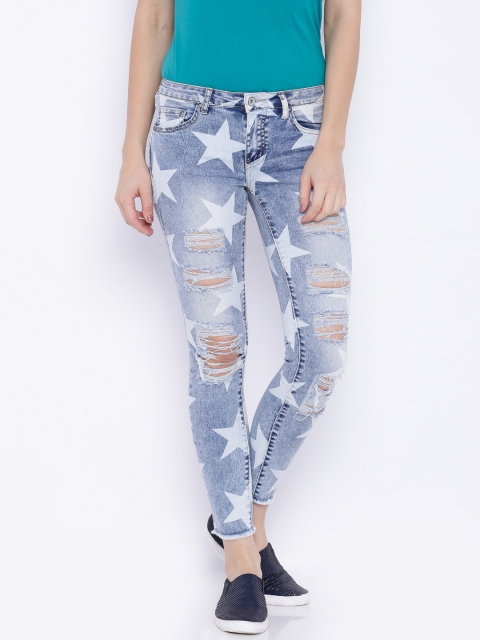 

Deal Jeans Women Blue Skinny Fit Mid-Rise Mildly Distressed Printed Jeans