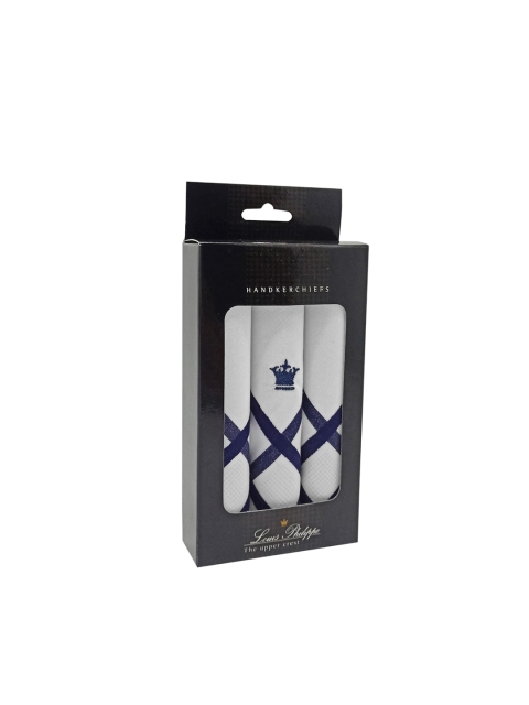 

Louis Philippe White & Navy Blue Set Of 3 Cotton Handkerchief