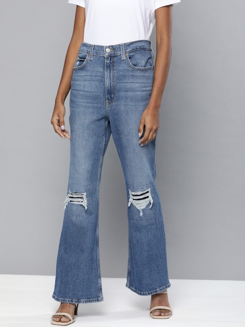 

Levis Women Blue 70s Flare High-Rise Mildly Distressed Light Fade Stretchable Jeans