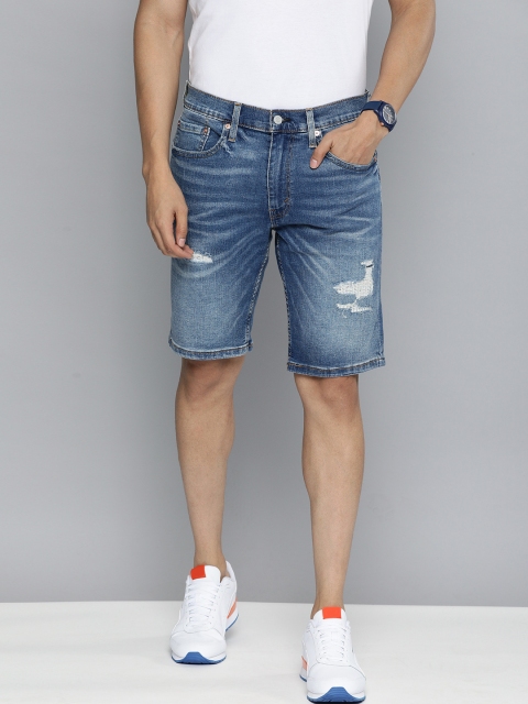 

Levis Men Blue Washed Mid-Rise Denim Shorts