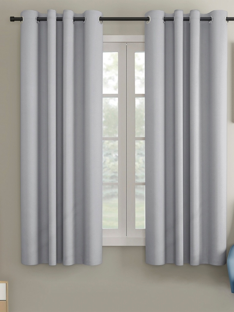 

VRINDA Grey Set of 2 Black Out Window Curtain