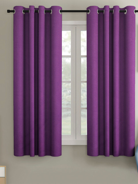 

VRINDA Set Of 2 Purple Black Out Window Curtain