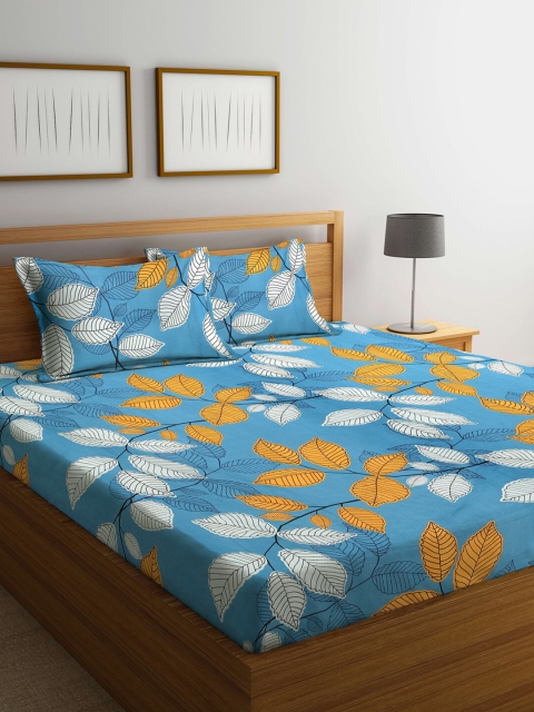 

KLOTTHE Blue Floral 210 TC Polycotton Bedsheet with 2 Pillow Covers