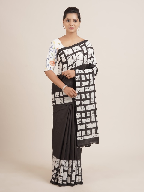 

Pothys Black & White Geometric Printed Pure Cotton Saree