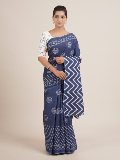 

Pothys Blue & White Geometric Printed Pure Cotton Saree