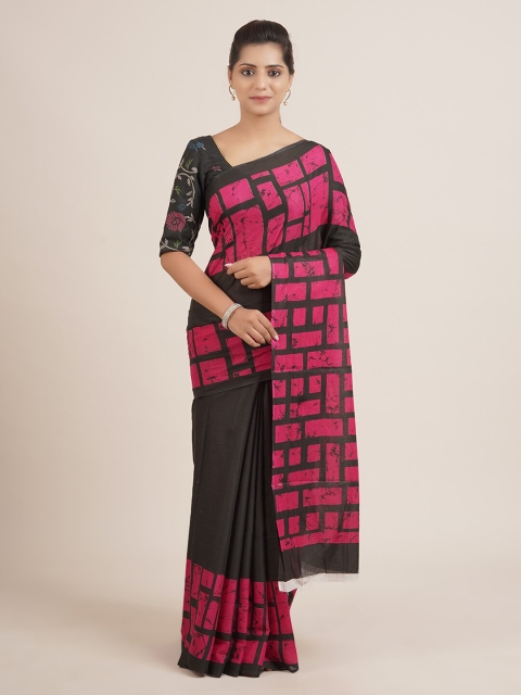

Pothys Black & Magenta Pink Geometric Printed Pure Cotton Saree