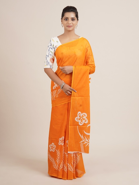

Pothys Orange & White Floral Printed Pure Cotton Saree