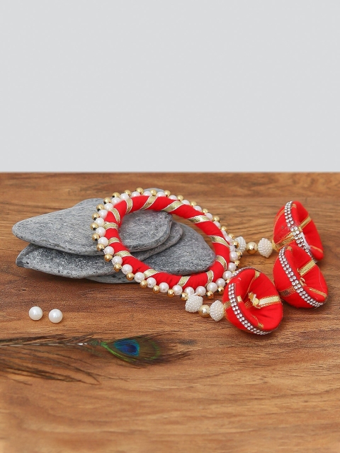 

eCraftIndia Women Red & White Pearl Studded Kada