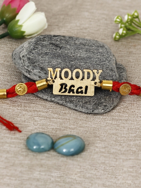 

eCraftIndia Gold-Toned & Red Wooden Moddy Bhai Rakhi