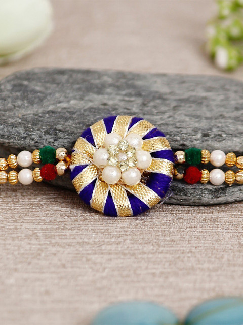 

eCraftIndia Gold-Toned & Blue Designer Rakhi