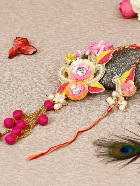 

eCraftIndia Yellow & Pink Bhaiya Bhabhi Rakhi