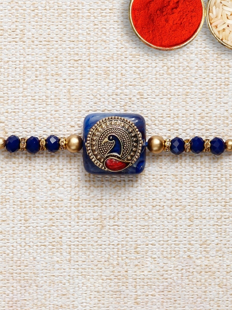 

eCraftIndia Gold-Toned & Blue Rakhi Gift Set
