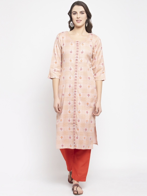 

KHALOM Women Peach-Coloured Printed Kurti with Trousers