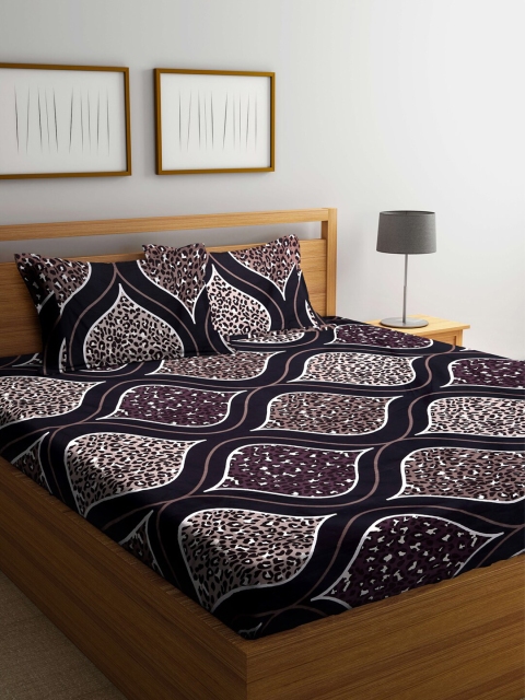 

KLOTTHE Black & Brown Ethnic Motifs 210 TC Queen Bedsheet with 2 Pillow Covers