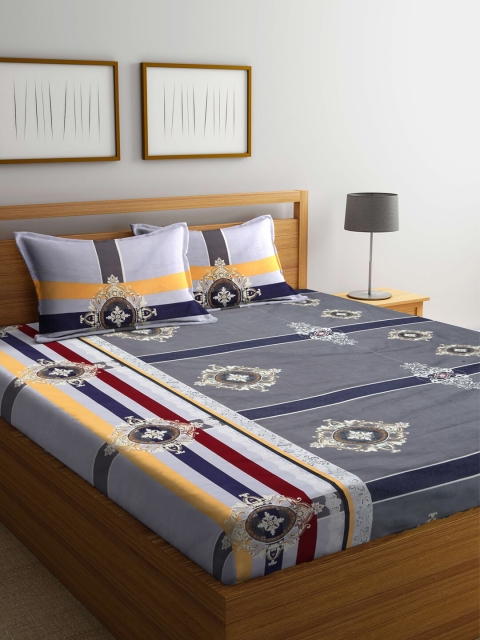 

KLOTTHE Grey & White Ethnic Motifs 210 TC Queen Bedsheet with 2 Pillow Covers