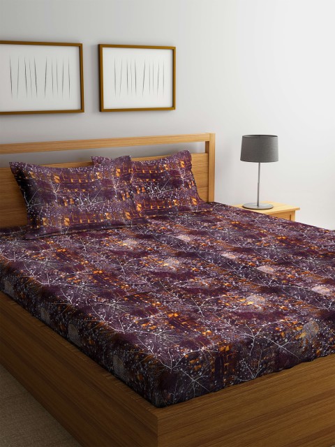 

KLOTTHE Burgundy & Orange 210 TC Queen Bedsheet with 2 Pillow Covers