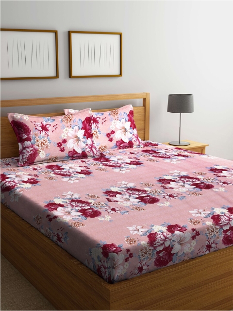 

KLOTTHE Pink & Burgundy Floral 210 TC Queen Bedsheet with 2 Pillow Covers