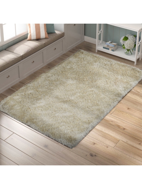 

SANDED EDGE Cream-Coloured Solid Shaggy Handcrafted Carpet