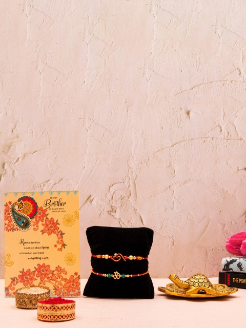 

Archies Red & Gold-Toned 5-Pieces Turtle Showpiece & Rakhi Gift Set