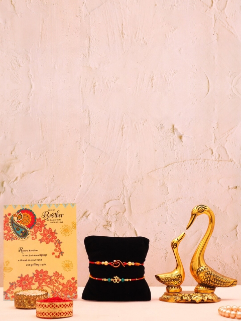 

Archies Red & Gold-Toned 5-Pieces Showpiece & Rakhi Gift Set
