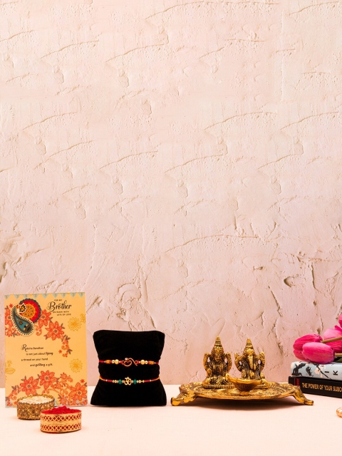 

Archies Red & Gold-Toned 5-Pieces Showpiece & Rakhi Gift Set