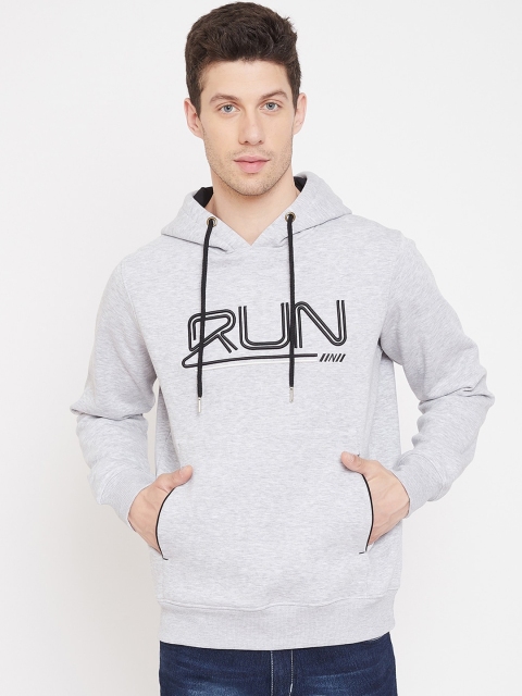 

98 Degree North Men Grey and Black Cotton Hooded Sweatshirt