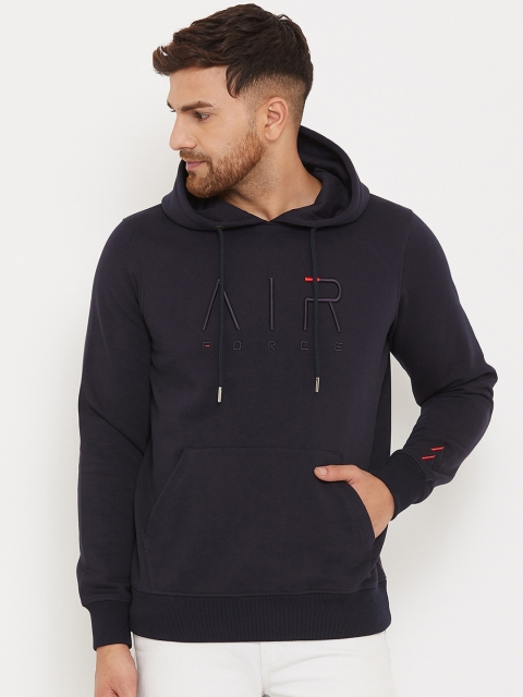 

98 Degree North Men Navy Blue Solid Hooded Sweatshirt