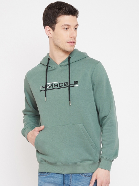 

98 Degree North Men Green Embroidered Hooded Sweatshirt