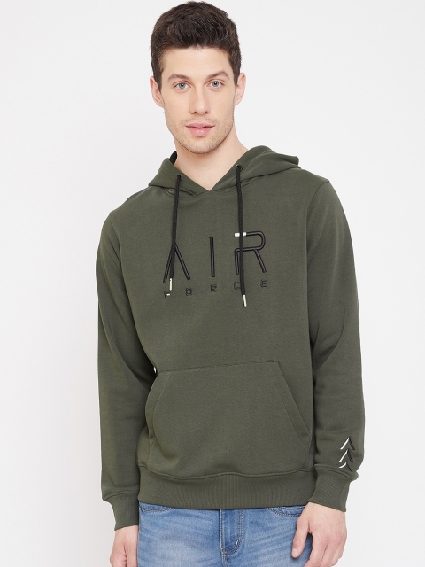 

98 Degree North Men Olive Green Hooded Pullover Sweatshirt