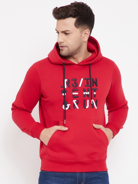 

98 Degree North Men Red Embroidered Hooded Sweatshirt