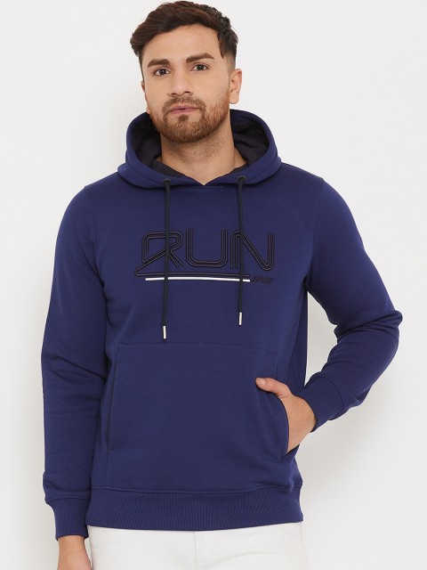 

98 Degree North Men Blue and Black Cotton Hooded Sweatshirt