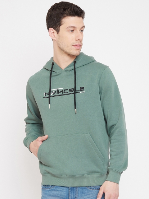 

98 Degree North Men Green Embroidered Hooded Sweatshirt