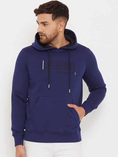

98 Degree North Men Blue and Black Cotton Hooded Sweatshirt
