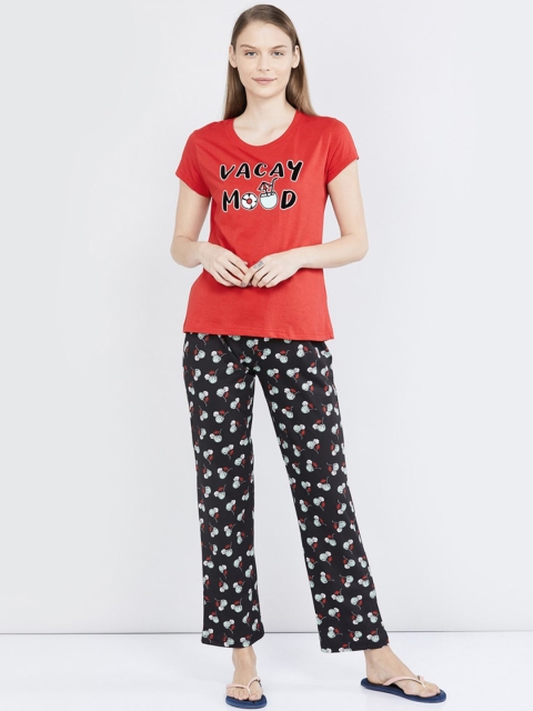 

max Women Red & Black Printed Night Suit
