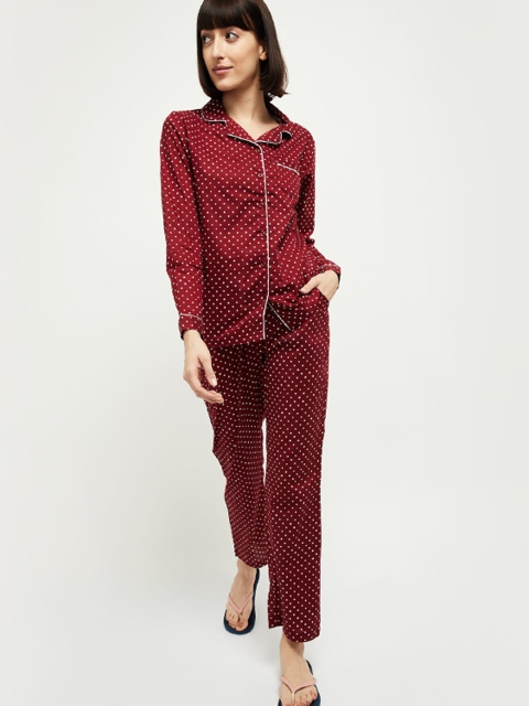 

max Women Maroon & White Printed Night Suit