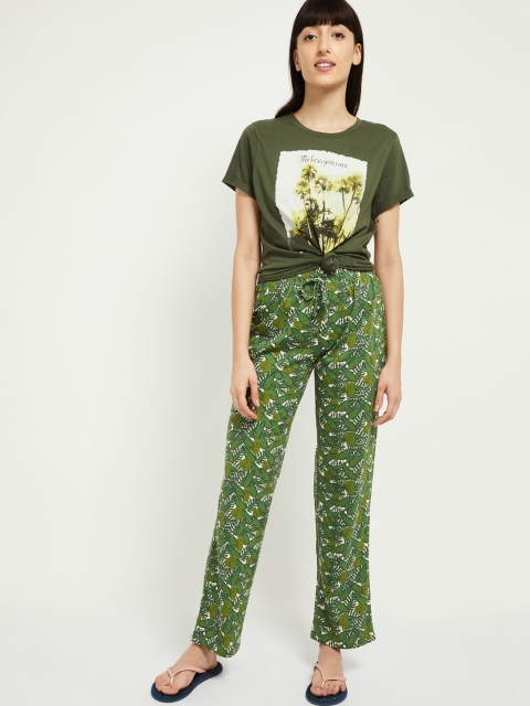 

max Women Green & White Printed Cotton Night Suit