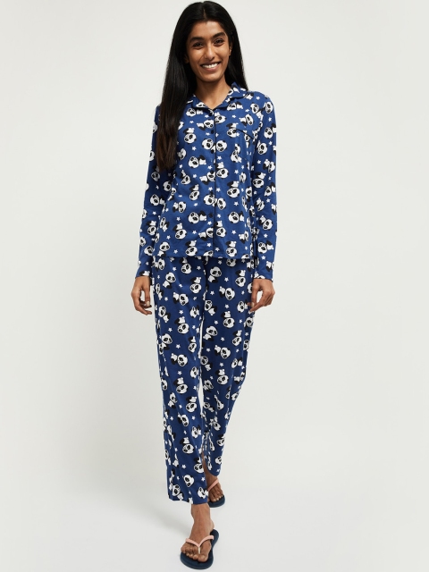 

max Women Blue & White Printed Night Suit