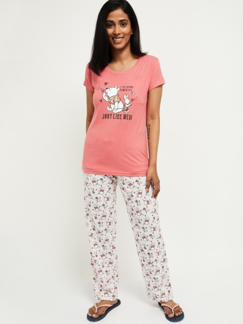 

max Women Pink & White Printed Night Suit