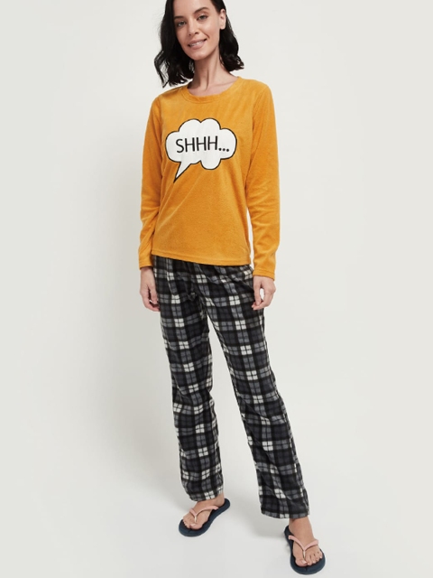 

max Women Mustard & White Printed Night Suit