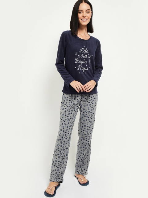 

max Women Blue & Grey Printed Night Suit