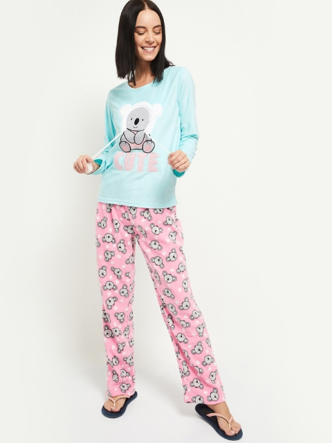 

max Women Blue & Pink Printed Night suit