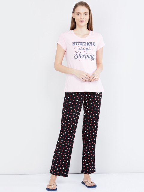 

max Women Pink & Black Printed Cotton Night Suit